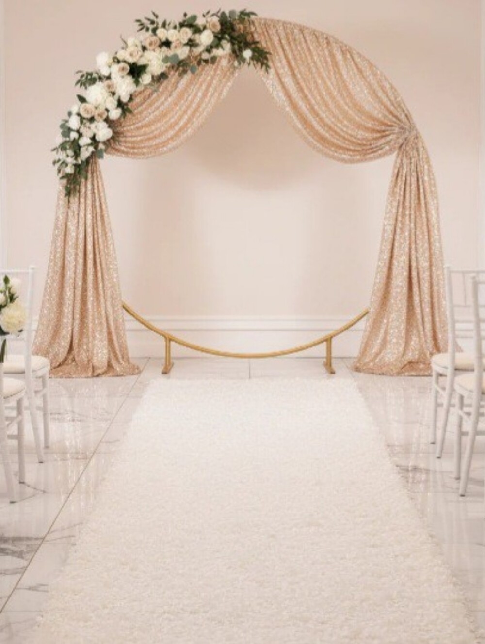 Elegant Champagne Sequin Wedding Arch Drapery